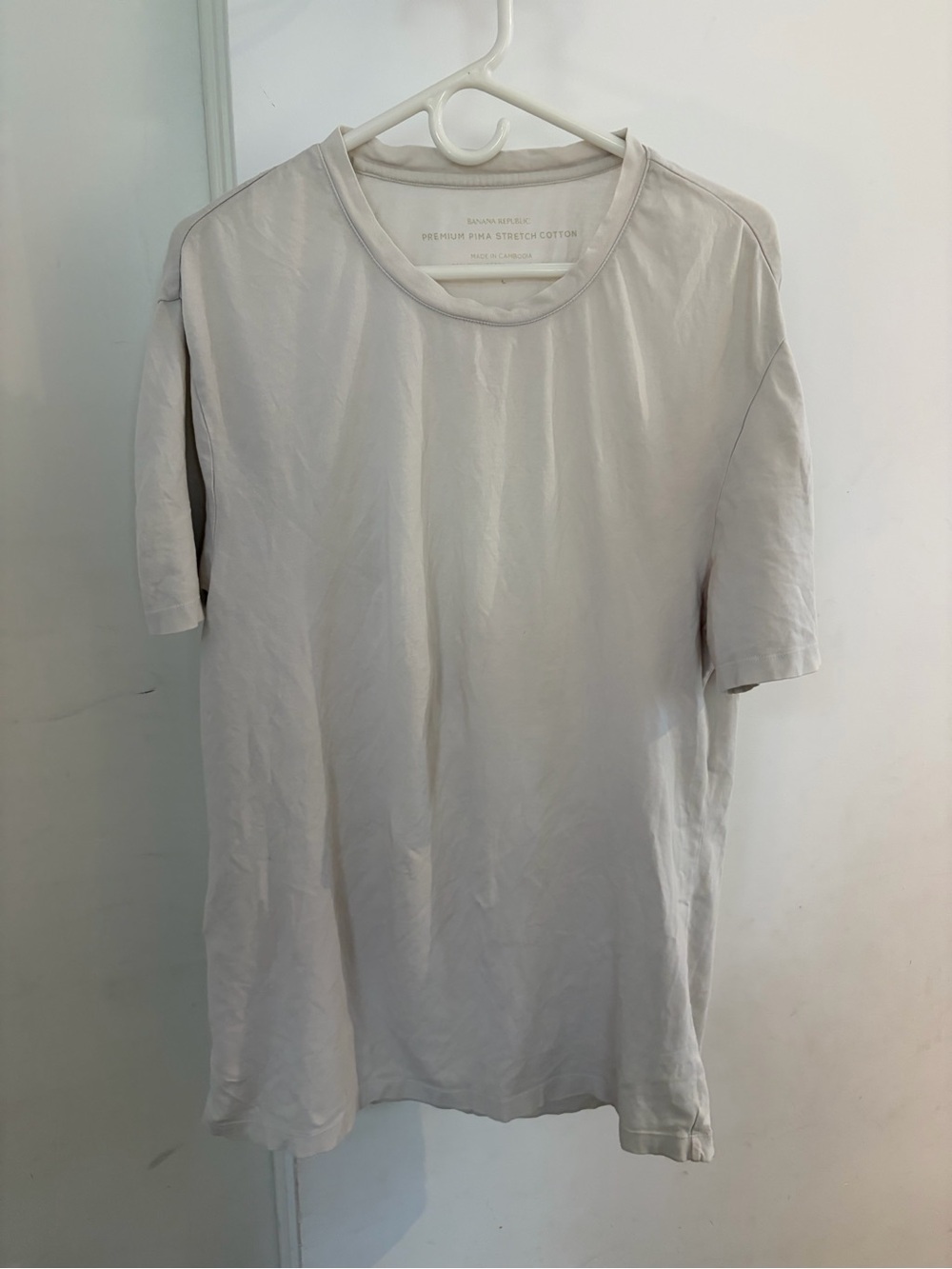 Banana Republic Premium Stretch Cotton Crewneck T-Shirt - Light Beige - L - Picture 1 of 6